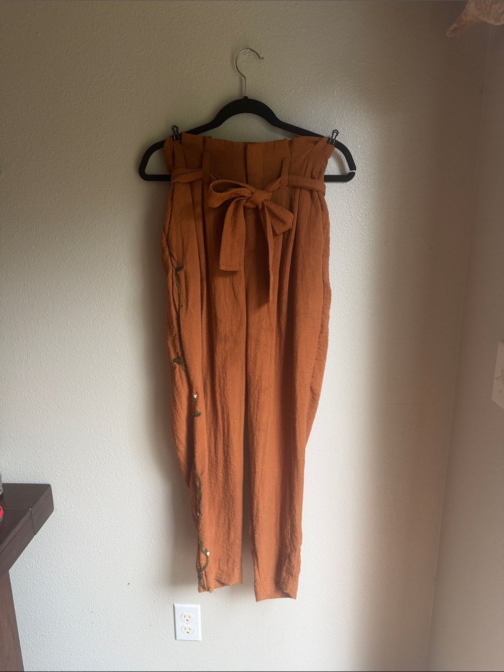 a new day Rust High-Waist Paperbag Tie-Waist Wide Leg Pants